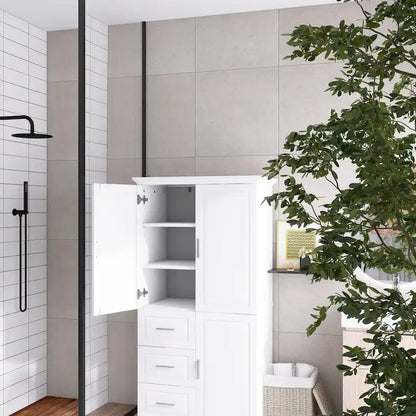 32 in. W x 72 in. H Storage Cabinet with Doors and Three Drawers