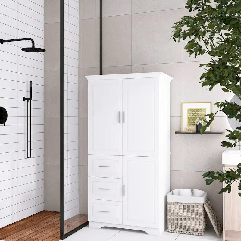 32 in. W x 72 in. H Storage Cabinet with Doors and Three Drawers