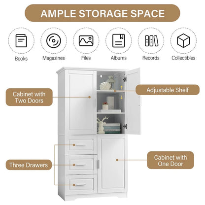 32 in. W x 72 in. H Storage Cabinet with Doors and Three Drawers