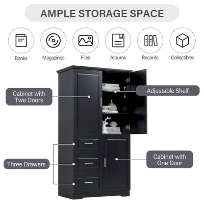 32 in. W x 72 in. H Storage Cabinet with Doors and Three Drawers