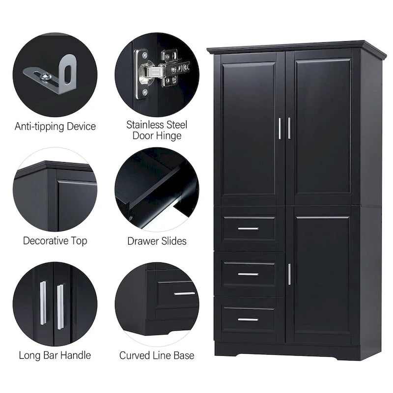 32 in. W x 72 in. H Storage Cabinet with Doors and Three Drawers