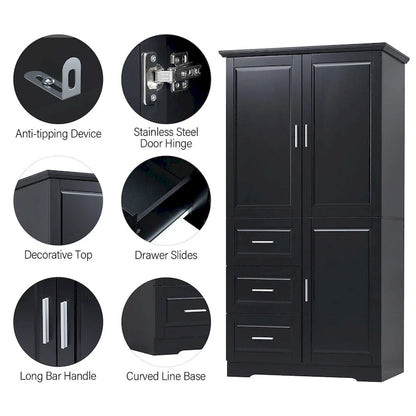 32 in. W x 72 in. H Storage Cabinet with Doors and Three Drawers