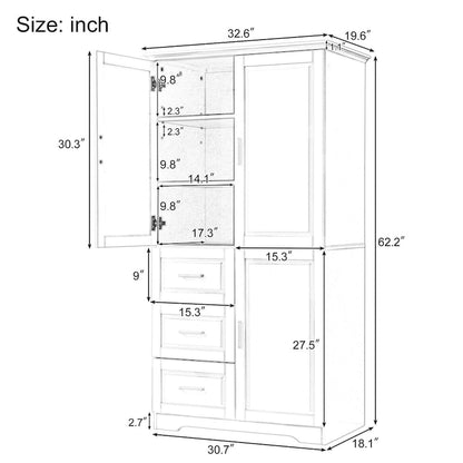 32 in. W x 72 in. H Storage Cabinet with Doors and Three Drawers