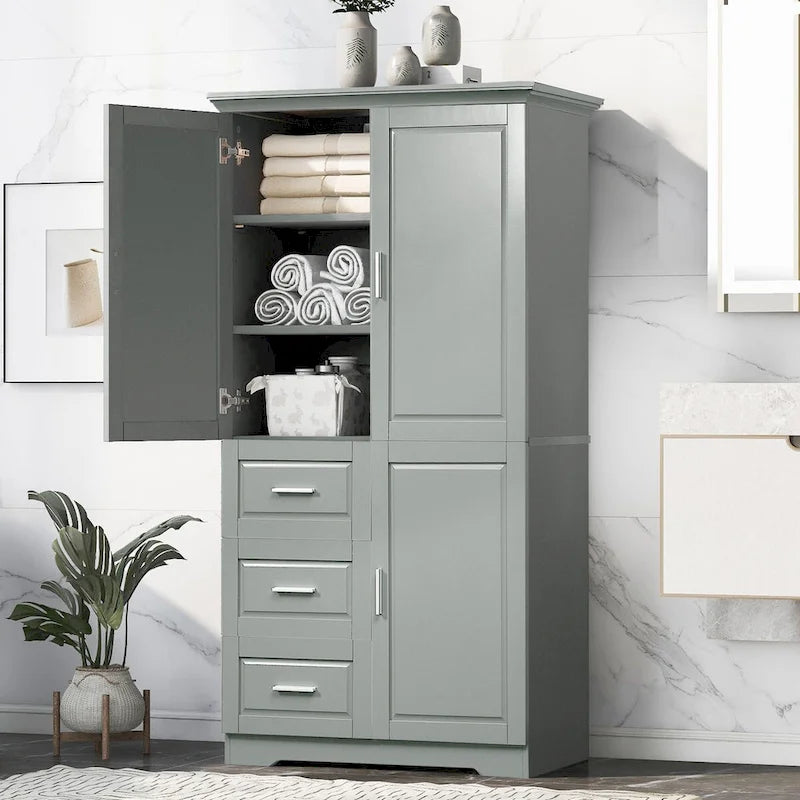 32 in. W x 72 in. H Storage Cabinet with Doors and Three Drawers