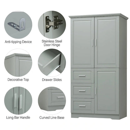 32 in. W x 72 in. H Storage Cabinet with Doors and Three Drawers