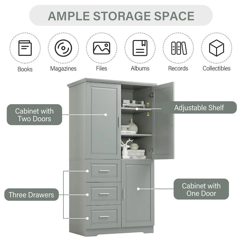 32 in. W x 72 in. H Storage Cabinet with Doors and Three Drawers