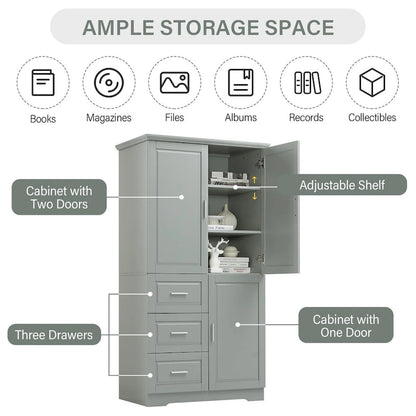 32 in. W x 72 in. H Storage Cabinet with Doors and Three Drawers