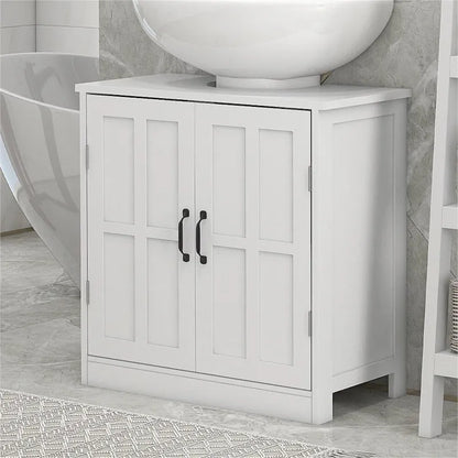 Bathroom Wood Pedestal Sink Cabinet with Adjustable Shelf (No Sink)