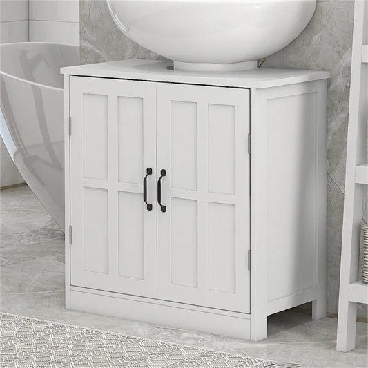 Bathroom Wood Pedestal Sink Cabinet with Adjustable Shelf (No Sink)