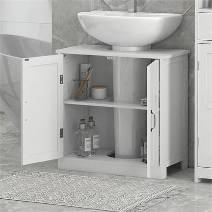 Bathroom Wood Pedestal Sink Cabinet with Adjustable Shelf (No Sink)