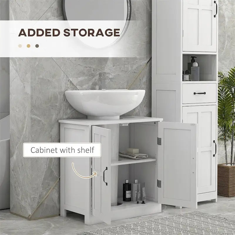 Bathroom Wood Pedestal Sink Cabinet with Adjustable Shelf (No Sink)