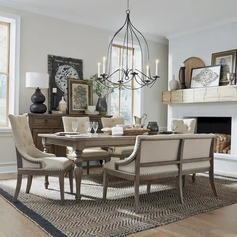 Americana Farmhouse Dusty Taupe Rectangular Table Set with Dining Chairs Various Options