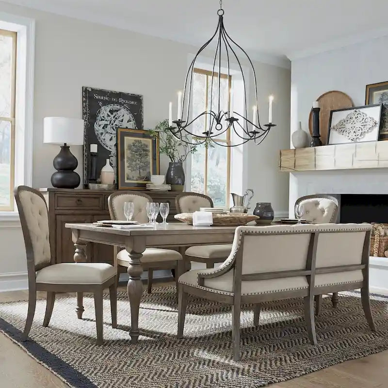 Americana Farmhouse Dusty Taupe Rectangular Table Set with Dining Chairs Various Options