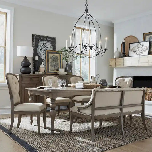 Americana Farmhouse Dusty Taupe Rectangular Table Set with Dining Chairs Various Options