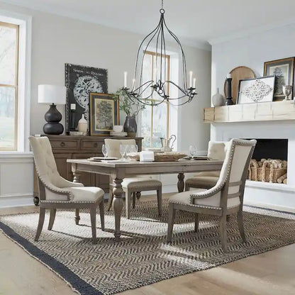 Americana Farmhouse Dusty Taupe Rectangular Table Set with Dining Chairs Various Options