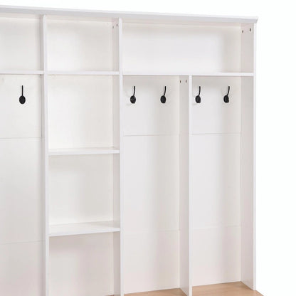Wide Hall Tree with Storage Bench - Minimalist Shoe Cabinet, Cube Storage, 8 Hooks