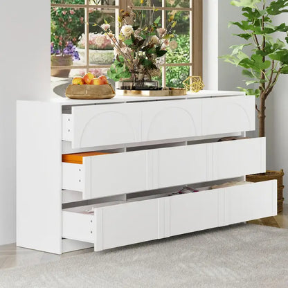 White 9-Drawer Dresser with Modern Design and Safety Features