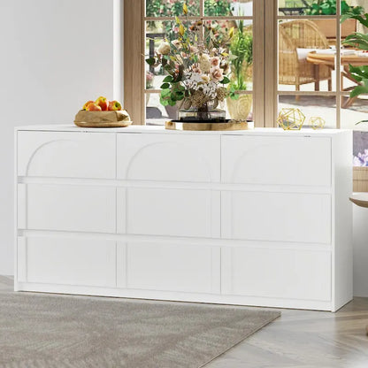 White 9-Drawer Dresser with Modern Design and Safety Features