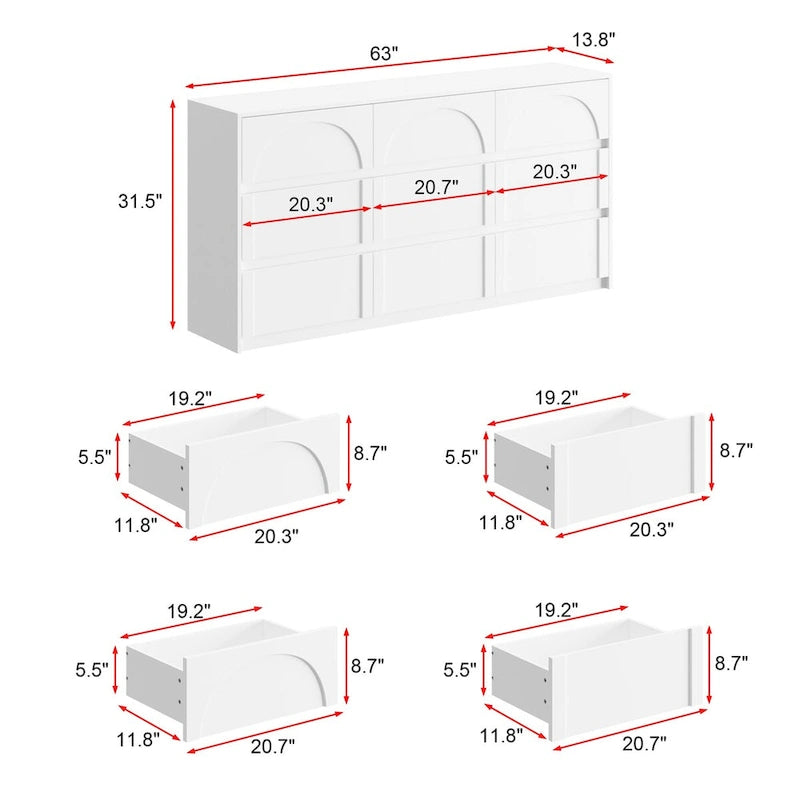 White 9-Drawer Dresser with Modern Design and Safety Features