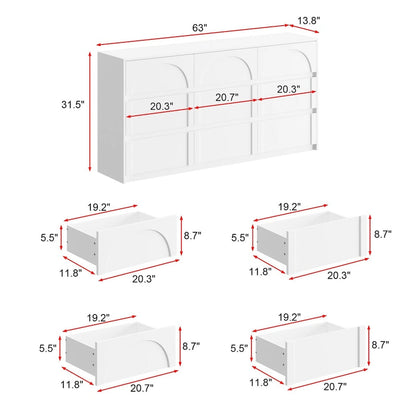 White 9-Drawer Dresser with Modern Design and Safety Features