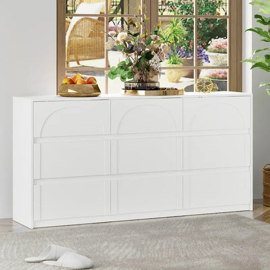 White 9-Drawer Chest of Drawers with Stylish Design and Anti-Tip Feature