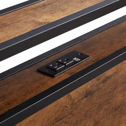 King/Queen/Full Size Metal Platform Bed Frame with Headboard and Footboard with USB, Charging Station, 2 Drawers, LED Lights