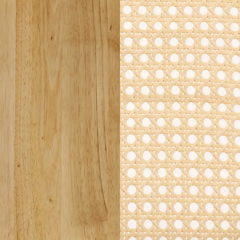 Willow Boho Dining Table for 6 with Solid Wood Legs, Dining Table with Bohemian Rattan Accent