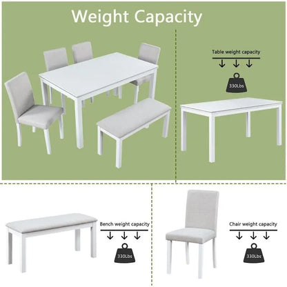 6-Piece Solid Wood Dining Table Set