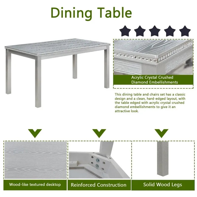 6-Piece Solid Wood Dining Table Set