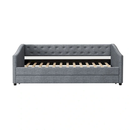 Twin Size Upholstered Tufted Daybed with Trundle and Copper Nail